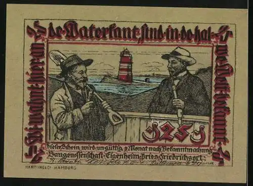 Notgeld Pries-Friedrichsort, 1921, 25 Pfennig, Bauernhofszene mit Hühnern und Leuchtturm mit Fischern