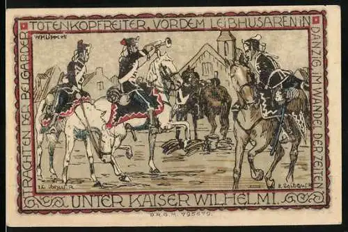 Notgeld Belgard, 75 Pfennig, Totenkopfreiter vor dem Leibhusaren in Danzig unter Kaiser Wilhelm I, Wappen