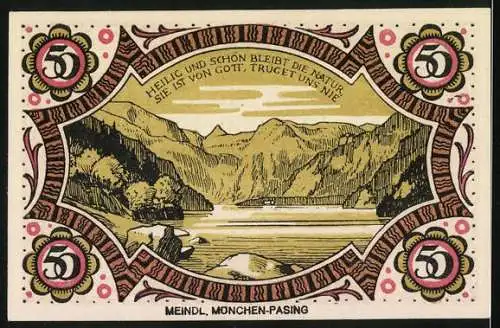 Notgeld Berchtesgaden 1920, 50 Pfennig, Berglandschaft mit See und Spruch, Nr. 47418