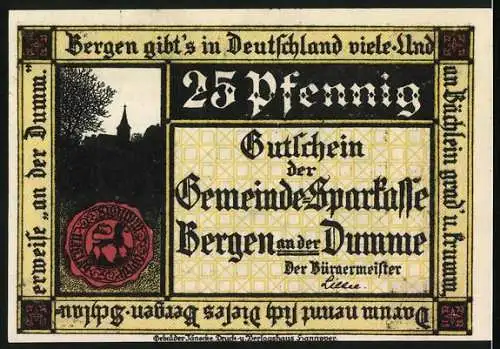 Notgeld Bergen an der Dumme 1922, 25 Pfennig, Gerichtsszene des 14. Jahrhunderts, gültig bis 31. Dez. 1922