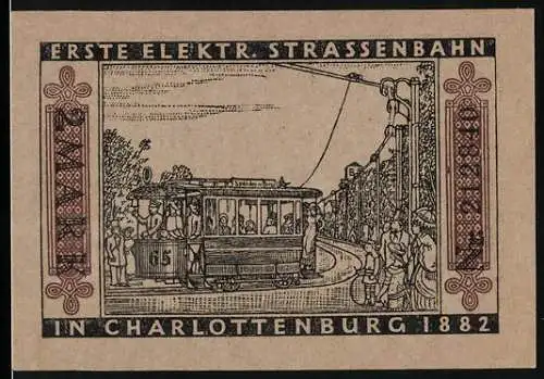 Notgeld Charlottenburg 1922, 2 Mark, Erste Elektrische Strassenbahn in Charlottenburg 1882