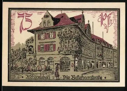 Notgeld Aschersleben, 1921, 75 Pfennig, Darstellung der Bollhorstrasse und Stadtwappen