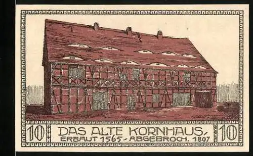 Notgeld Bitterfeld, 10 Pfennig, Das Alte Kornhaus, erbaut 1565 - abgebrochen 1897