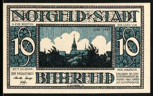 Notgeld Bitterfeld 10 Pfennig, Stadtansicht und altes Kornhaus, erbaut 1565 - abgebrochen 1897