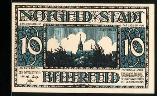 Notgeld Bitterfeld 10 Pfennig, Stadtansicht mit Kirche und altes Kornhaus erbaut 1565 abgebrochen 1897