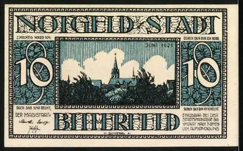 Notgeld Bitterfeld 10 Pfennig, Das Alte Kornhaus erbaut 1565 abgebrochen 1897, Stadtszene und Gedicht