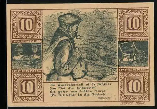 Notgeld Birkenfeld 1921, 10 Pfennig, Bergmann und Dorflandschaft, Nummer 068447