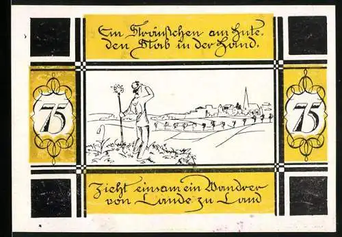 Notgeld Bilsen 1921, 75 Pfennig, Amtsbezirk Hemdingen mit Motiv eines Wanderers und Gedicht