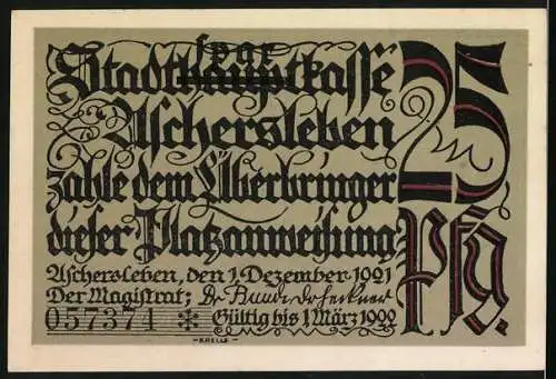 Notgeld Aschersleben 1921, 25 Pf, Krankenhaus und Stadtkasse