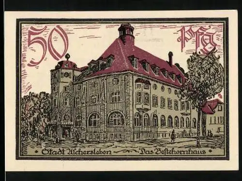 Notgeld Aschersleben, 1921, 50 Pfennig, Darstellung des Böttcherhauses