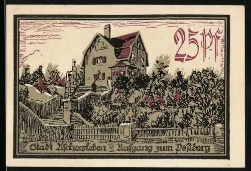 Notgeld Aschersleben 1921, 25 Pfennig, Villa am Aufgang zum Postberg