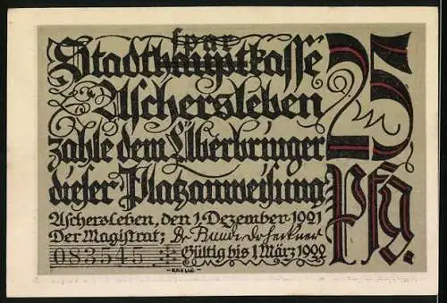 Notgeld Aschersleben 1921, 25 Pfennig, Villa am Aufgang zum Postberg