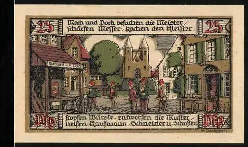 Notgeld Ballenstedt, 1921, 25 Pfennig, Stadtansicht mit Markt und Kirche, Landschaft mit Blumen und Bäumen