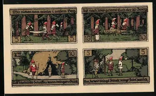 Notgeld Ballenstedt, 1921, 30 Pfennig, Märchenszenen mit Zwergen und Nennwerte auf Vorderseite