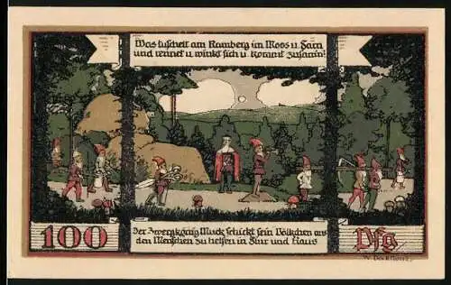 Notgeld Ballenstedt 1921, 100 Pfennig, Zwergenkönig Wuck und Viktorshöhe