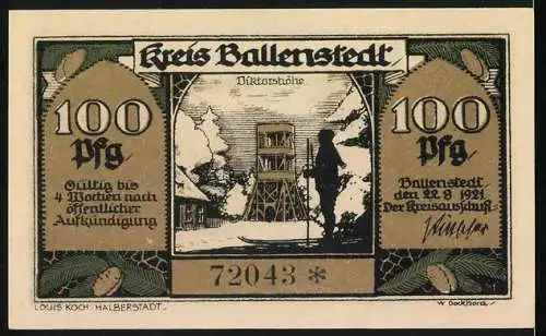 Notgeld Ballenstedt 1921, 100 Pfennig, Zwergenkönig Wuck und Viktorshöhe