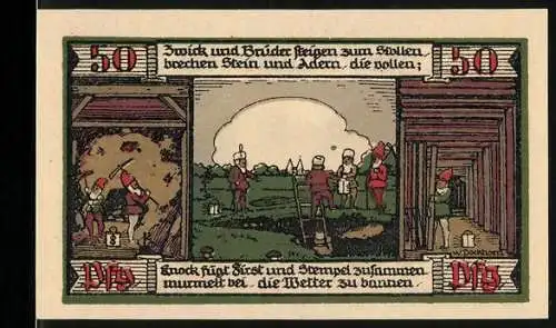 Notgeld Ballenstedt, 1921, 50 Pfennig, Bergarbeiter und Meiseberg, Serie 056945