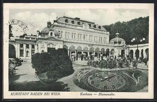 AK Baden bei Wien, Kurhaus mit Blumenuhr