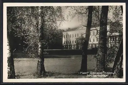 AK Aschach a.d. Donau, Blick aus dem Wald auf Schloss Harrach