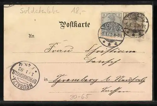 Lithographie Soldaten zu Pferd mit Kanonen, Neujahrsgruss