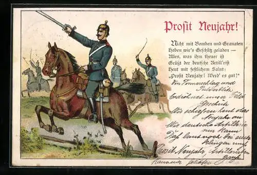 Lithographie Berittene Soldaten reiten in die Schlacht