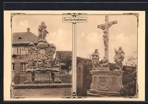 AK Gerlachsheim, Statue, Jesus am Kreuz