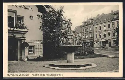 AK Donaueschingen, Partie beim Hanselibrunnen, Konditorei J. Hengstler