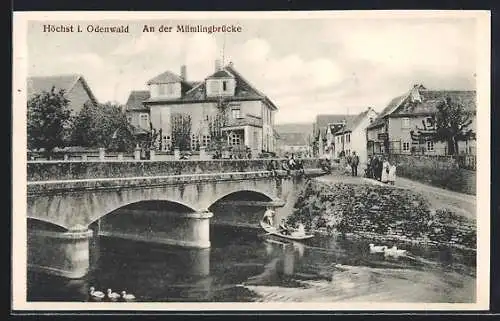 AK Höchst i. Odenwald, An der Mümlingbrücke mit Boot