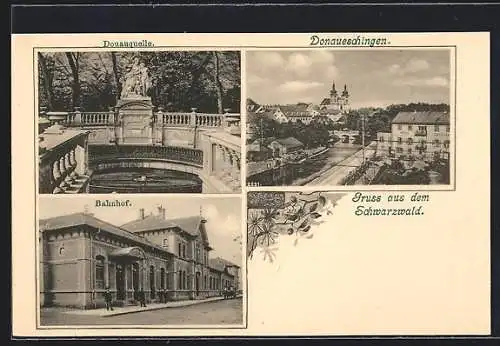 AK Donaueschingen, Bahnhof, Donauquelle, Teilansicht