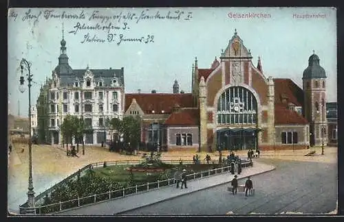 AK Gelsenkirchen, Hauptbahnhof mit Anlage, Strasse und Vorplatz