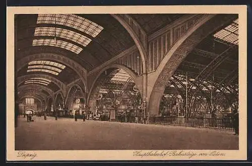 AK Leipzig, Hauptbahnhof, Bahnsteige von Osten gesehen