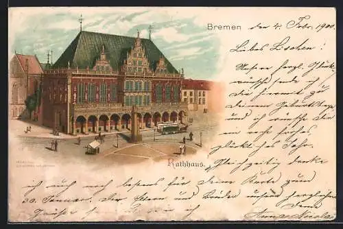 Lithographie Bremen, Totalansicht des Rathauses