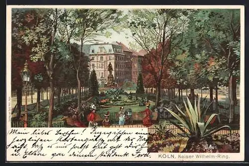 Lithographie Köln-Neustadt, Partie am Kaiser-Wilhelm-Ring