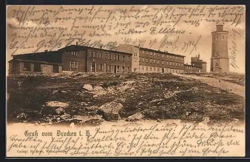 AK Brocken i. H., Hotel und Aussichtsturm auf dem Gipfelplateau