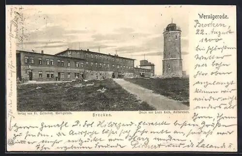 AK Brocken i. H., Hotel und Aussichtsturm auf dem Gipfelplateau
