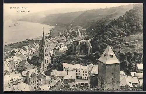 AK Bacharach, Blick über den Ort ins Rheintal