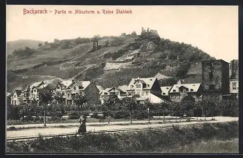 AK Bacharach, Münzturm und Ruine Stahleck