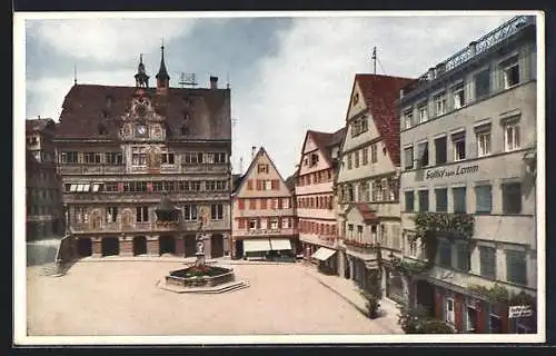 AK Tübingen, Marktplatz mit Gasthaus zum Lamm und Rathaus