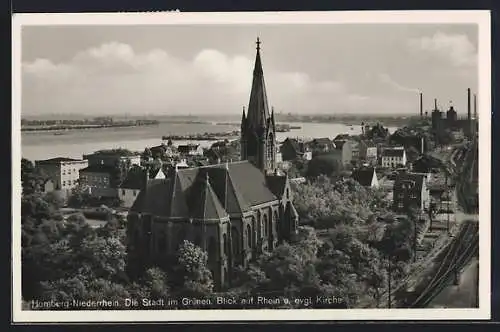 AK Homberg /Niederrhein, Blick über die evgl. Kirche auf den Rhein