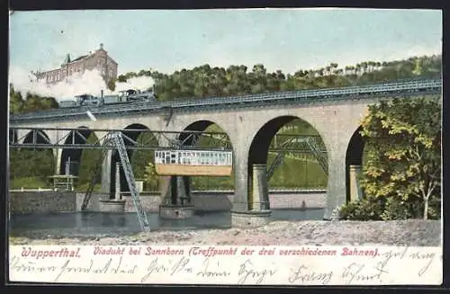 AK Wupperthal, Viadukt bei Sonnborn, Treffpunkt der drei verschiedenen Bahnen