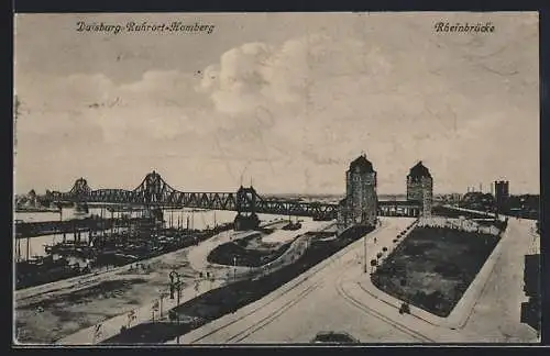 AK Duisburg-Ruhrort-Homberg, Ansicht der Rheinbrücke