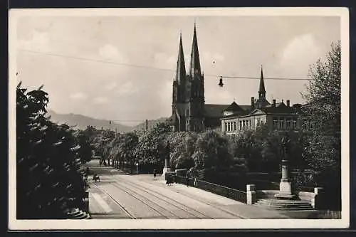 AK Freiburg / Breisgau, Kaiserbrücke mit Johanniskirche