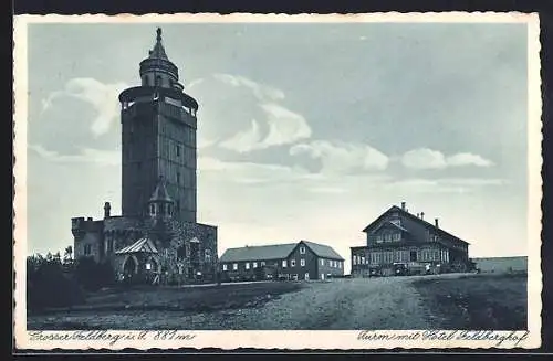 AK Grosser Feldberg /Ts., Turm mit Hotel Feldberghof E. Berndt