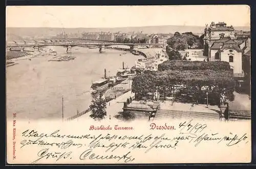 AK Dresden, Brühlsche Terrasse aus der Vogelschau