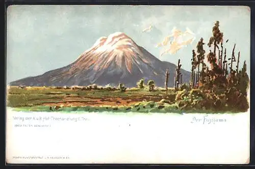 Künstler-AK Fusijama, Blick zum Vulkan