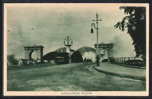 AK Singapore, Anderson Bridge mit Strassenbahn