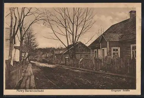 AK Nowy-Baranowitschi, Holzhäuser in der Glogauer Strasse