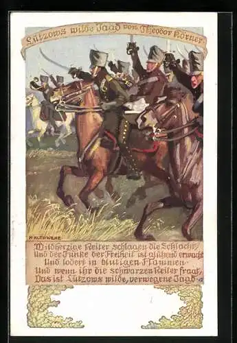 Künstler-AK Karl Alex Wilke: Lützows wilde Jagd, Kavallerie auf dem Feld