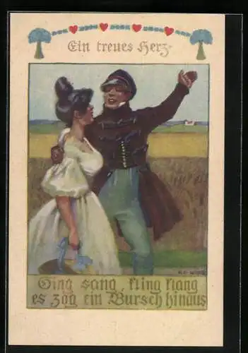 Künstler-AK Karl Alex Wilke: Paar am Feld laufend