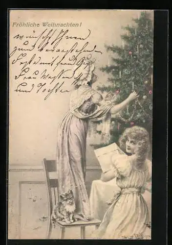 Künstler-AK Wichera, M. Munk Nr.: Frauen schmücken den Christbaum, Joyeux Noël!